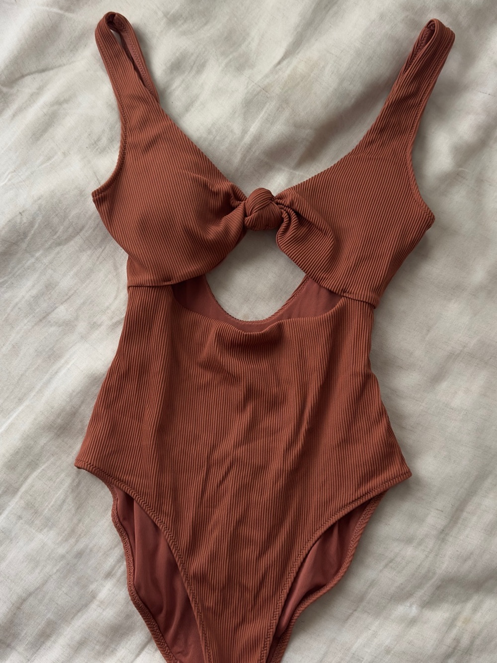 Aerie Ribbed One-Piece Swimsuit in Rust
